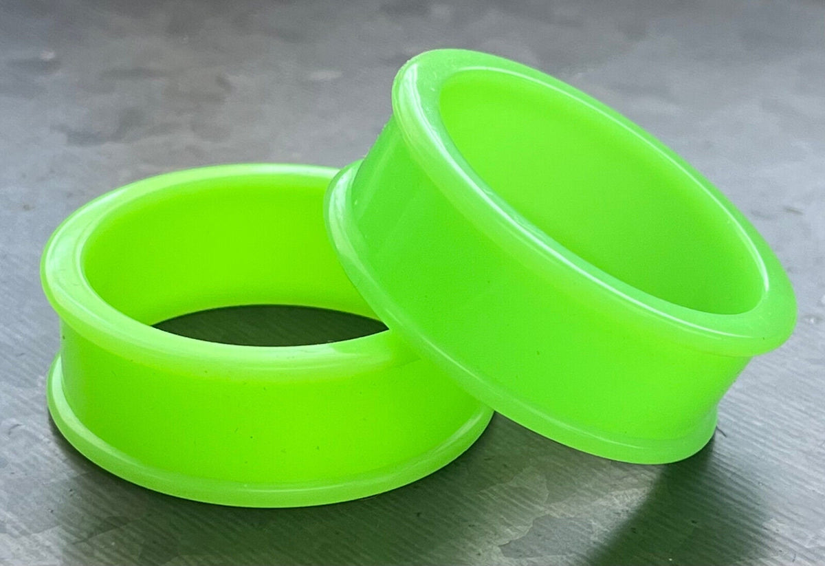 PAIR of Unique Green Silicone Double Flare Tunnels - Gauges 6g (4mm) up to 2" (51mm) available!