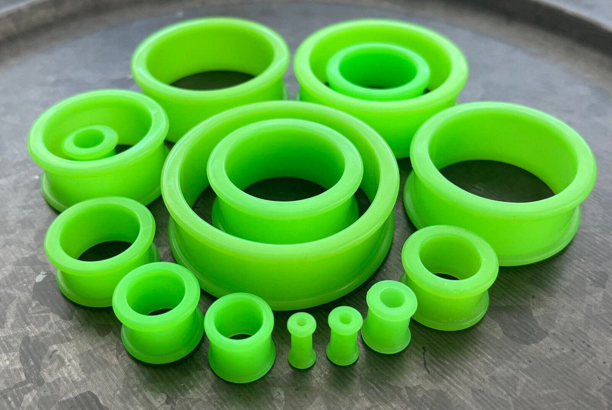 PAIR of Unique Green Silicone Double Flare Tunnels - Gauges 6g (4mm) up to 2" (51mm) available!