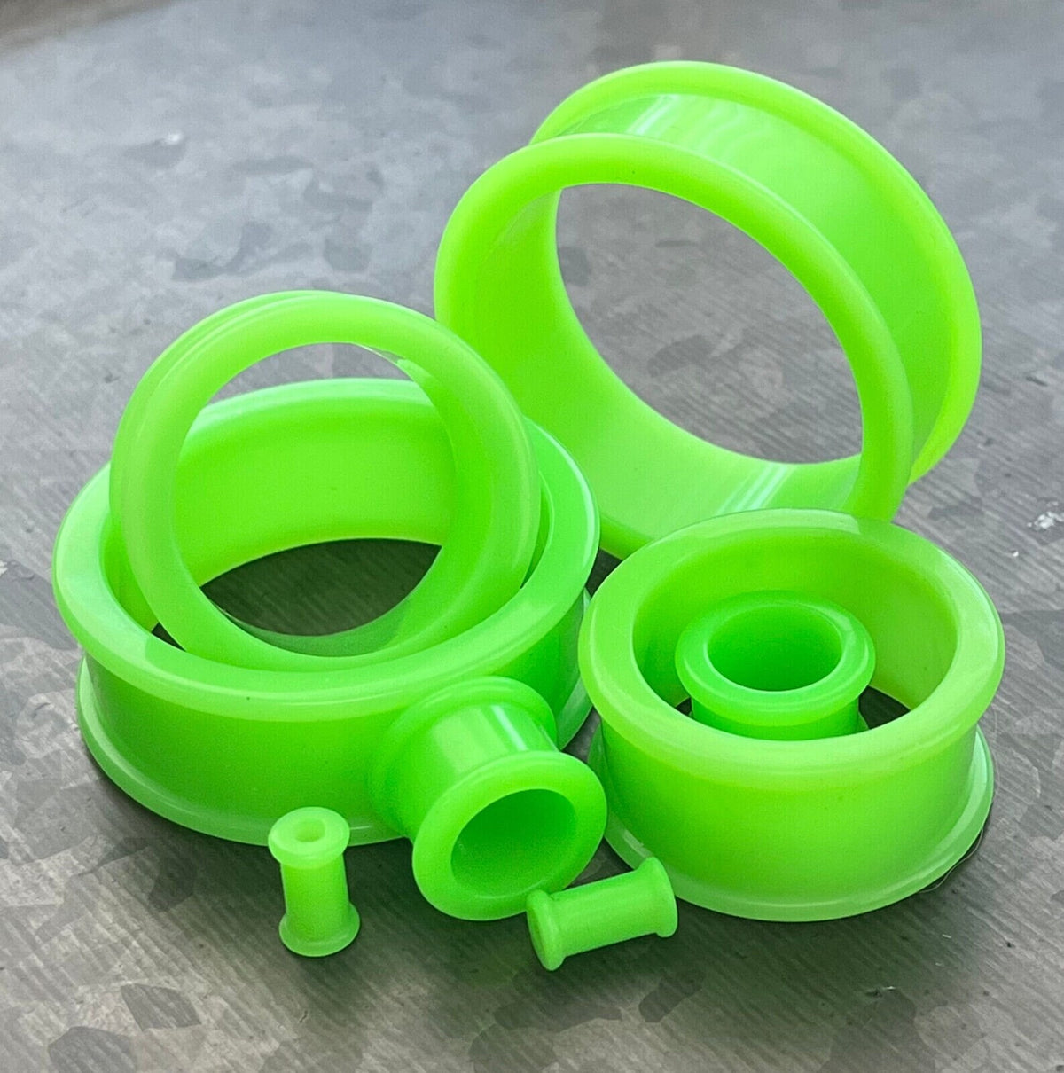 PAIR of Unique Green Silicone Double Flare Tunnels - Gauges 6g (4mm) up to 2" (51mm) available!
