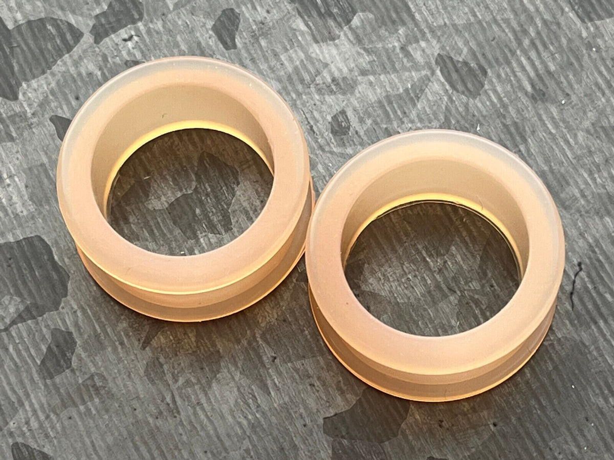 PAIR of Unique Peach Silicone Double Flare Tunnels - Gauges 6g (4mm) up to 1" (25mm) available!