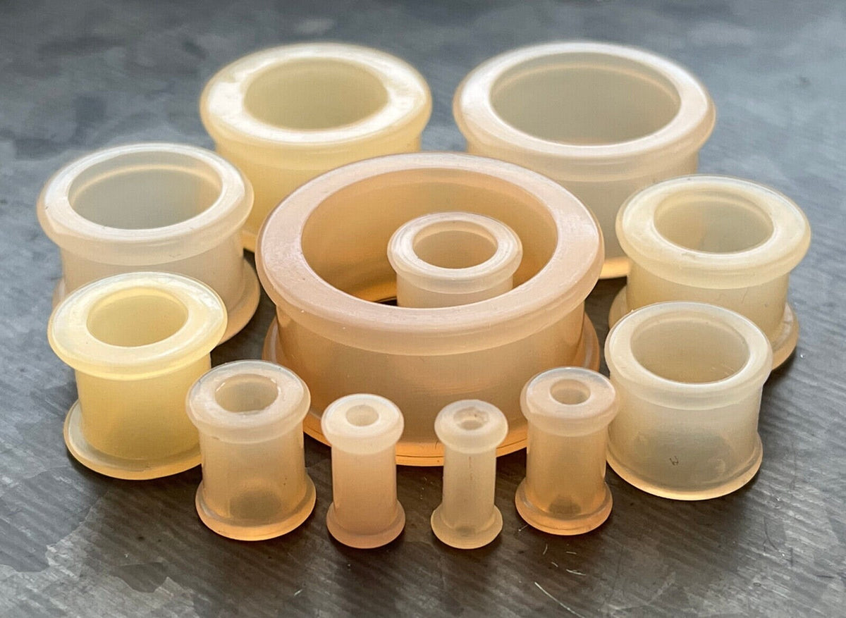 PAIR of Unique Peach Silicone Double Flare Tunnels - Gauges 6g (4mm) up to 1" (25mm) available!