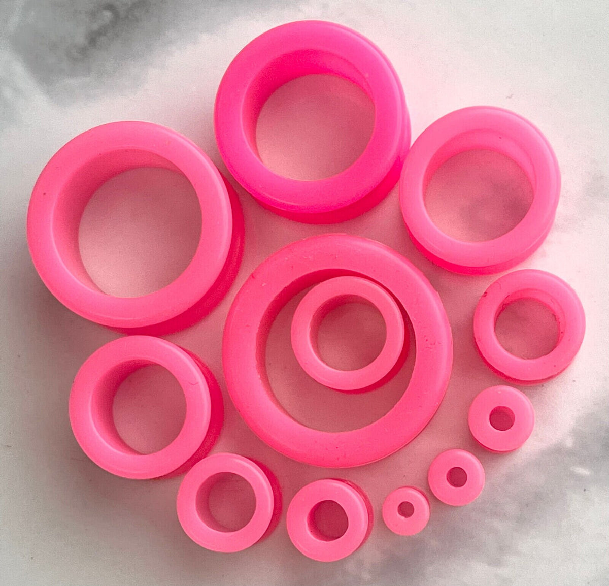 PAIR of Brilliant Hot Pink Silicone Double Flare Tunnels - Gauges 6g (4mm) up to 1" (25mm) available!