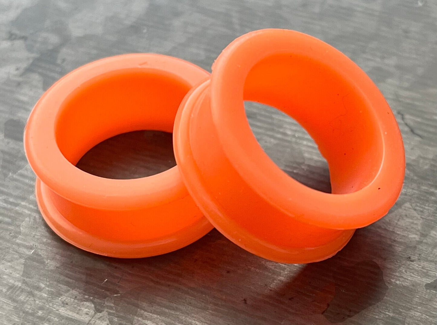 PAIR of Bright Orange Silicone Double Flare Tunnels - Gauges 6g (4mm) up to 1" (25mm) available!