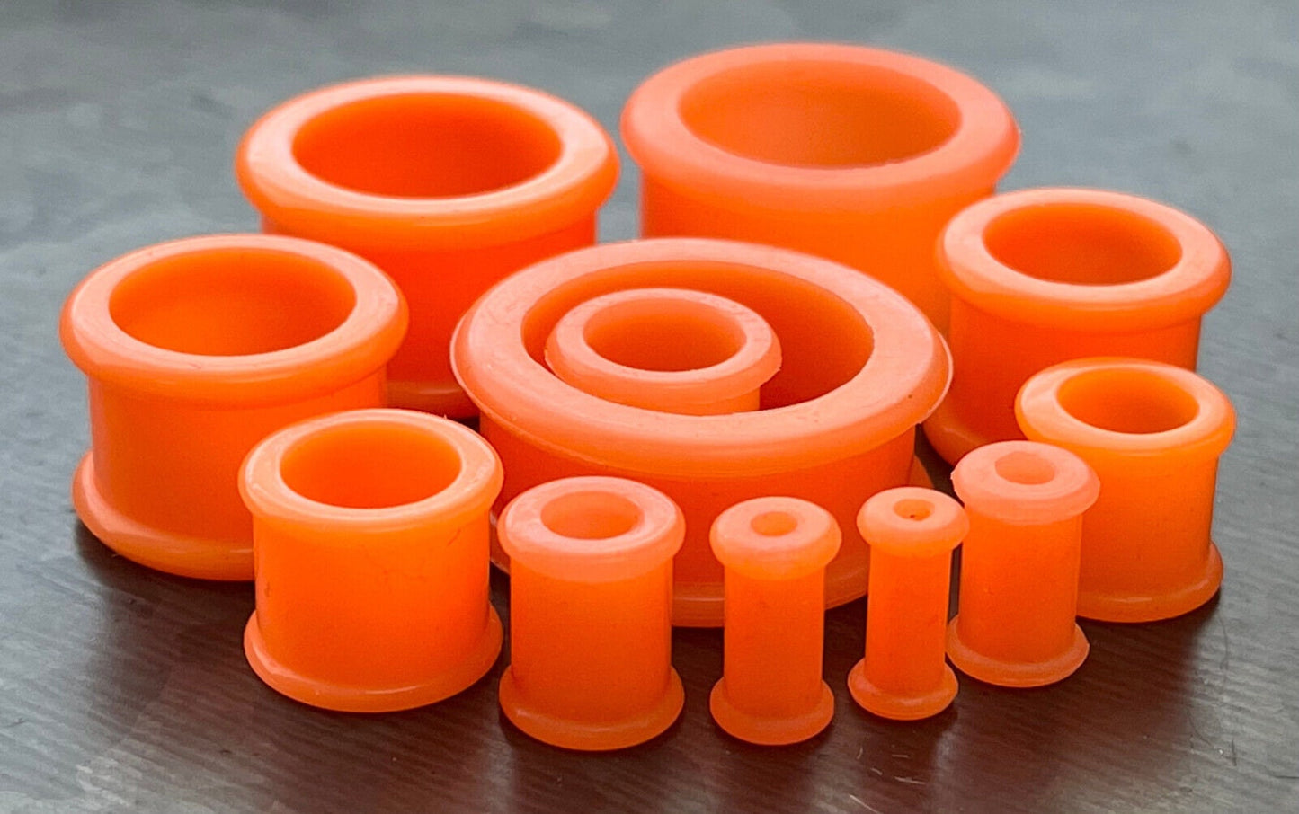 PAIR of Bright Orange Silicone Double Flare Tunnels - Gauges 6g (4mm) up to 1" (25mm) available!