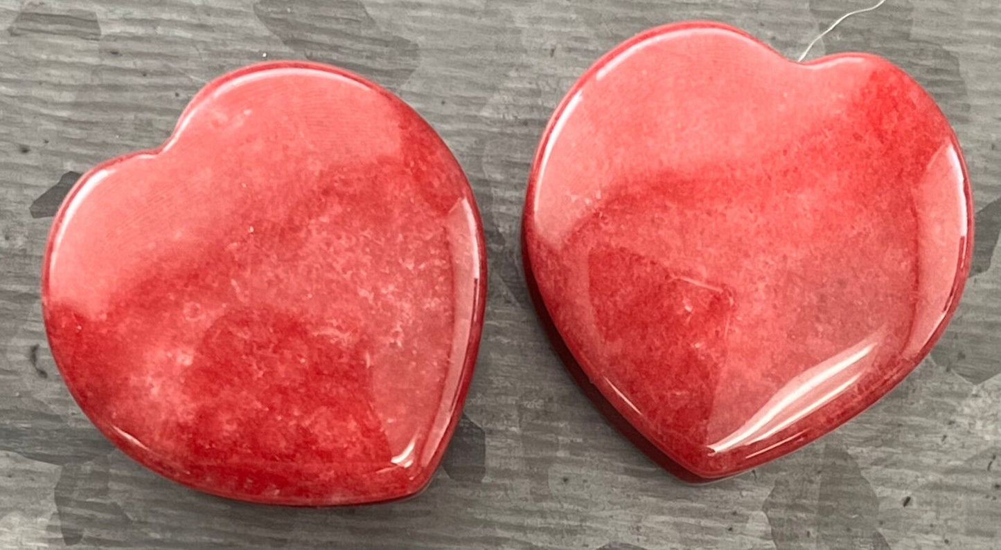 PAIR of Unique Heart Shaped Red Jade Organic Stone Plugs - Gauges 2g (6mm) up to 1" (25mm) available!