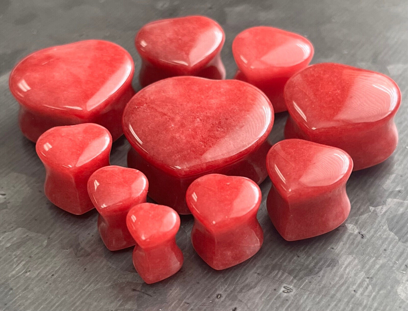 PAIR of Unique Heart Shaped Red Jade Organic Stone Plugs - Gauges 2g (6mm) up to 1" (25mm) available!