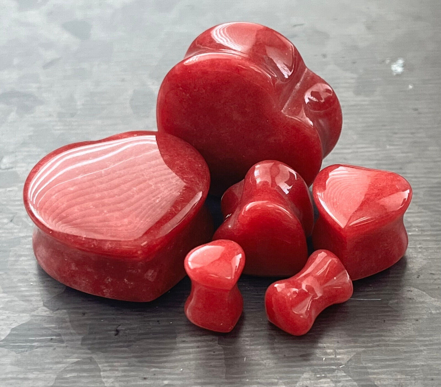 PAIR of Unique Heart Shaped Red Jade Organic Stone Plugs - Gauges 2g (6mm) up to 1" (25mm) available!