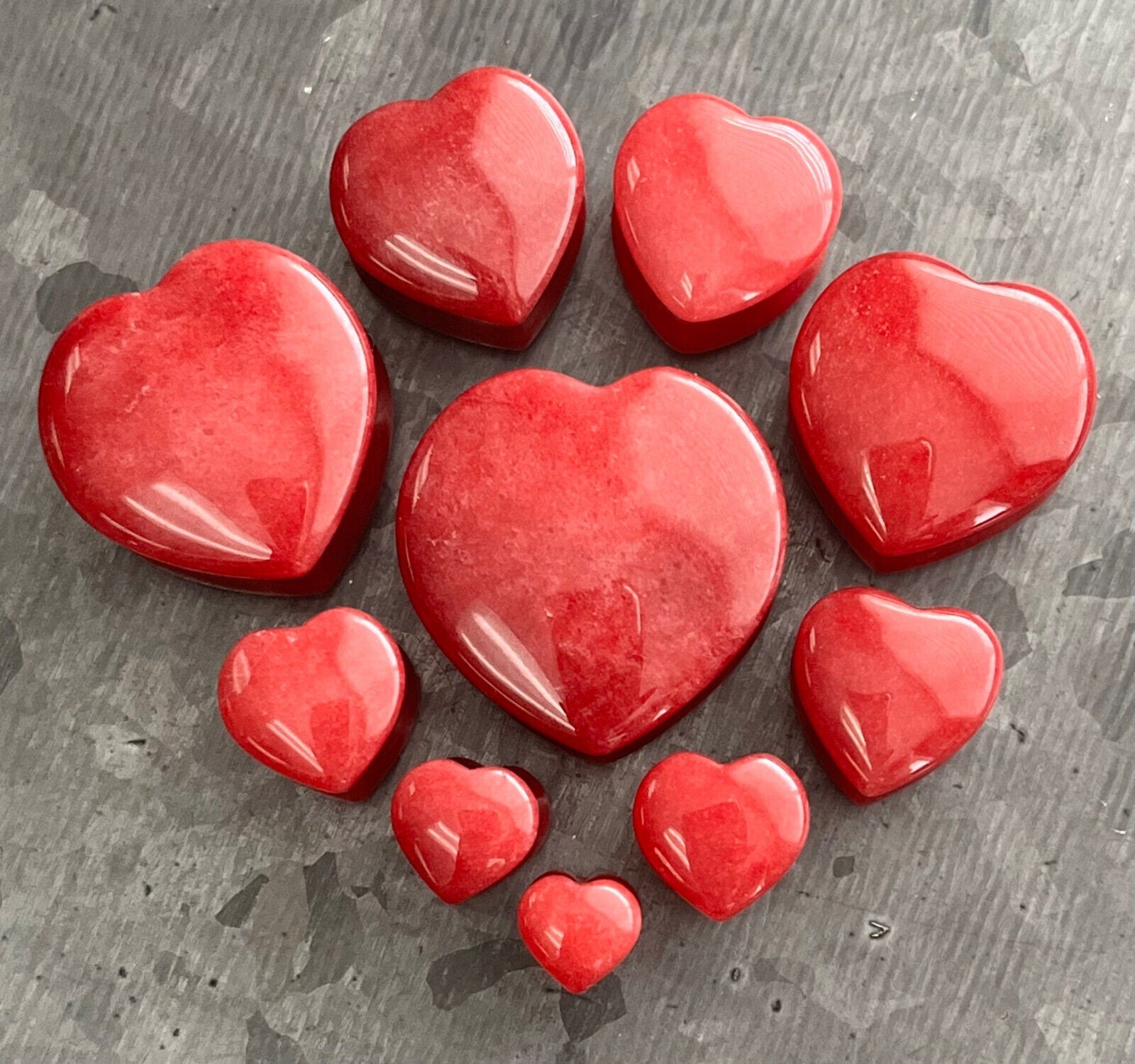 PAIR of Unique Heart Shaped Red Jade Organic Stone Plugs - Gauges 2g (6mm) up to 1" (25mm) available!