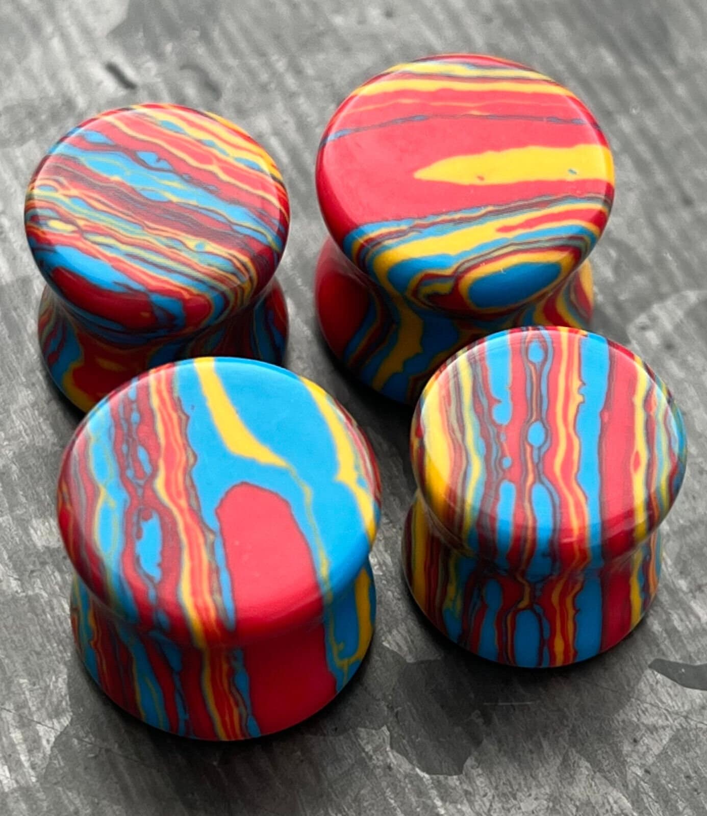 PAIR of Unique Primary Color Tie Dye Malachite Stone Plugs - Gauges 2g (6mm) up to 5/8" (16mm) available!