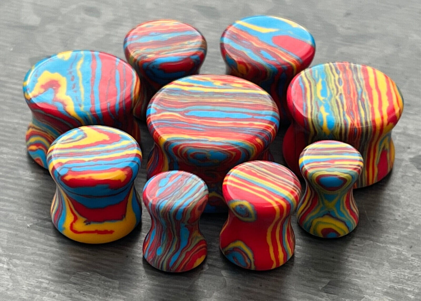 PAIR of Unique Primary Color Tie Dye Malachite Stone Plugs - Gauges 2g (6mm) up to 5/8" (16mm) available!