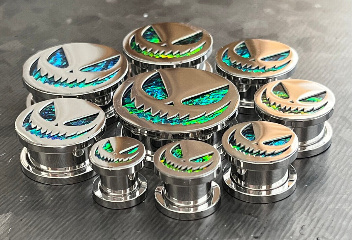 PAIR of Scary Jack-O-Lantern Steel Screw Fit Tunnels/Plugs - Gauges 0g (8mm) thru 1" (25mm) available!