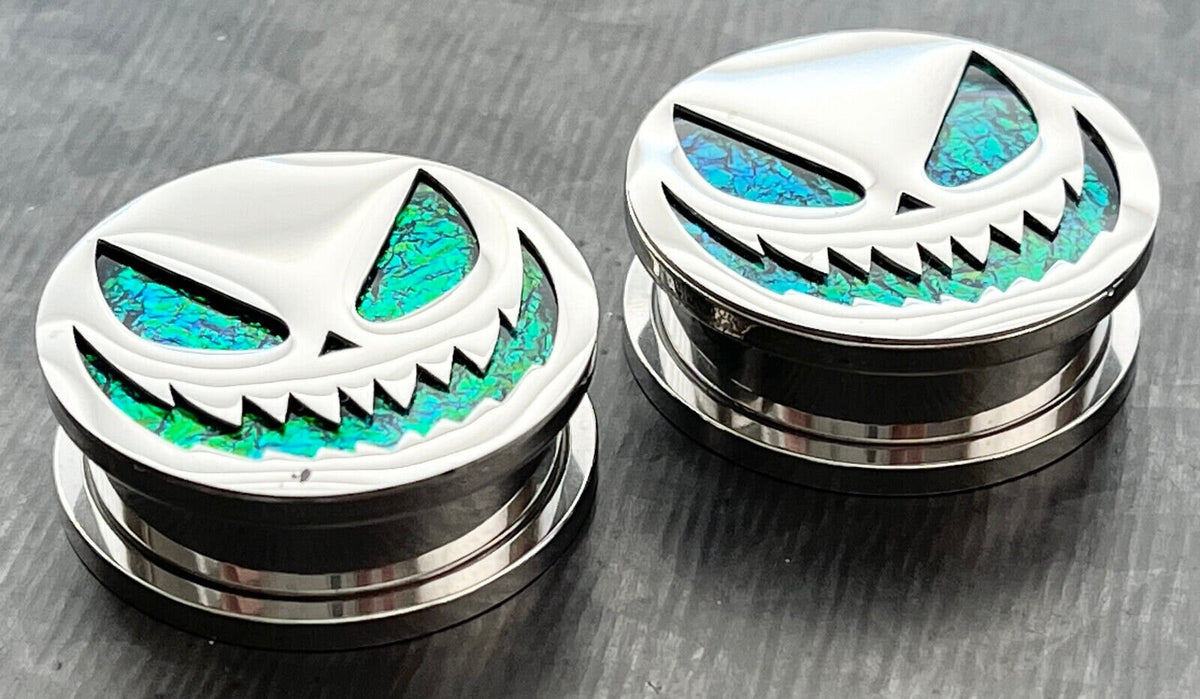 PAIR of Scary Jack-O-Lantern Steel Screw Fit Tunnels/Plugs - Gauges 0g (8mm) thru 1" (25mm) available!