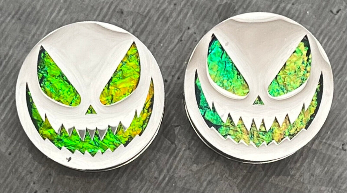 PAIR of Scary Jack-O-Lantern Steel Screw Fit Tunnels/Plugs - Gauges 0g (8mm) thru 1" (25mm) available!