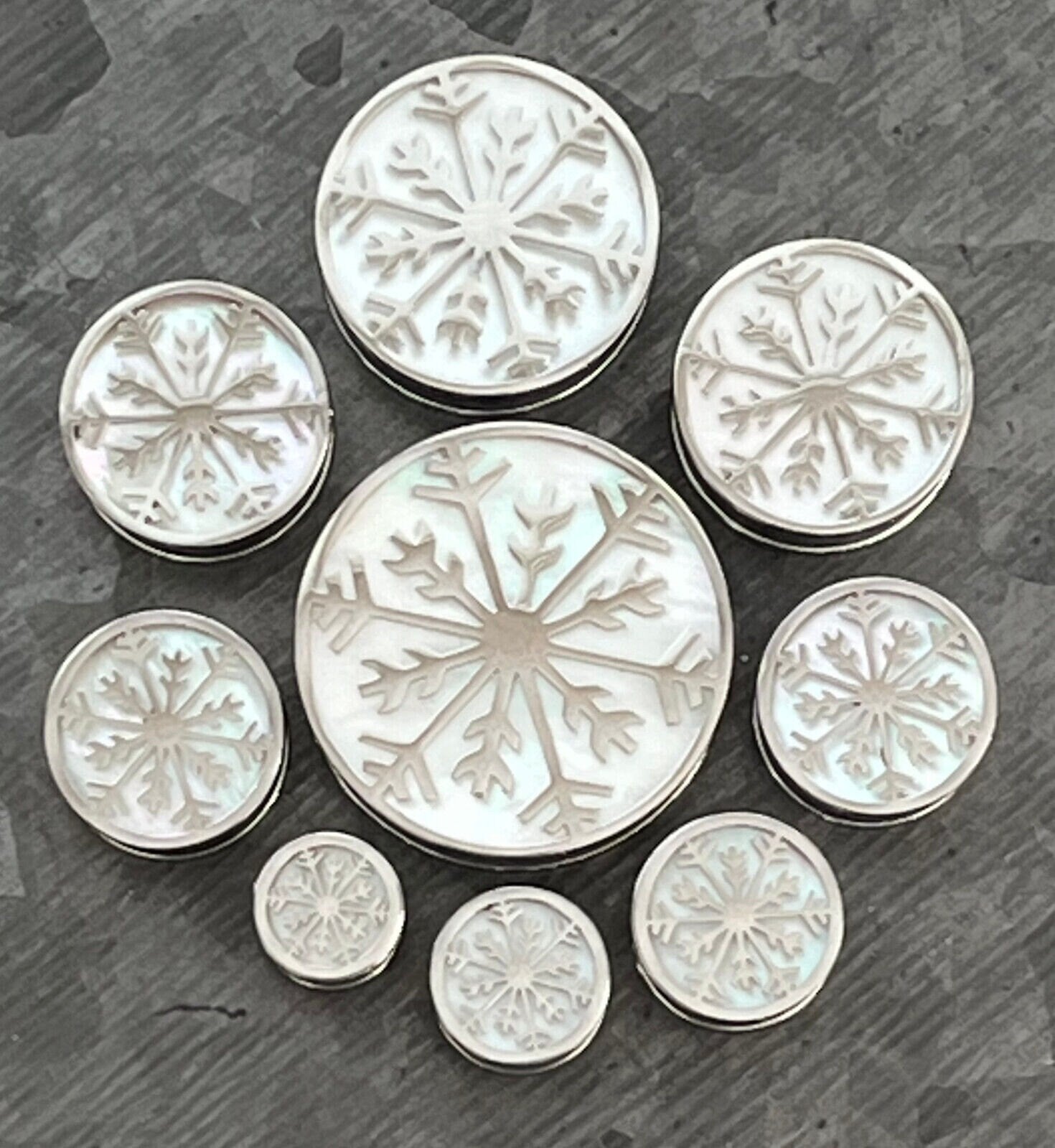 PAIR of Iridescent Snowflake Steel Screw Fit Tunnels/Plugs - Gauges 0g (8mm) thru 1" (25mm) available!