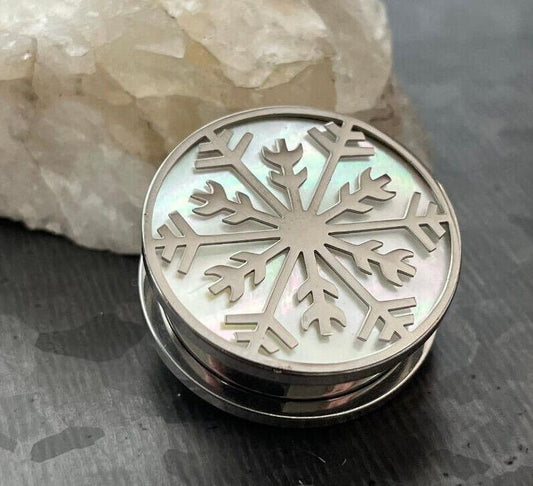 PAIR of Iridescent Snowflake Steel Screw Fit Tunnels/Plugs - Gauges 0g (8mm) thru 1" (25mm) available!