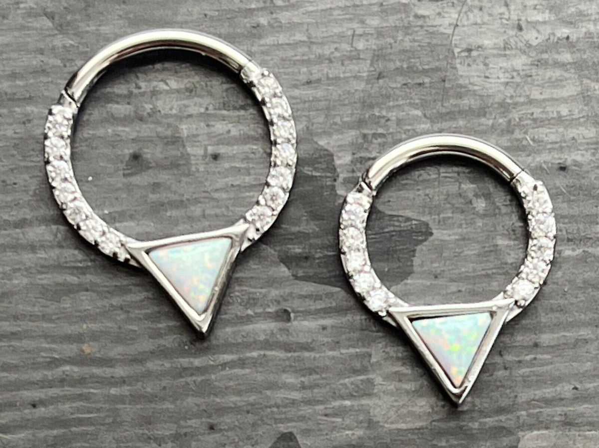 1 Piece of Stunning Triangle Opal & CZ Gems Hinged Segment Septum Ring - Gauge 16g - 8mm or 10mm Available!