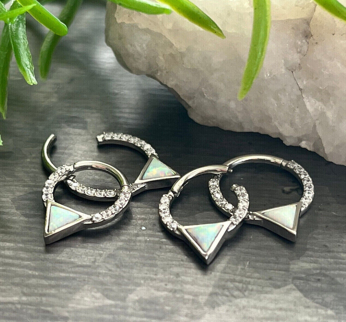 1 Piece of Stunning Triangle Opal & CZ Gems Hinged Segment Septum Ring - Gauge 16g - 8mm or 10mm Available!