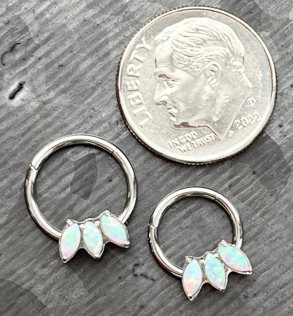1 Piece Triple Marquise Opal Front Hinged Steel Segment Septum Ring - 16g - 8mm & 10mm Available!