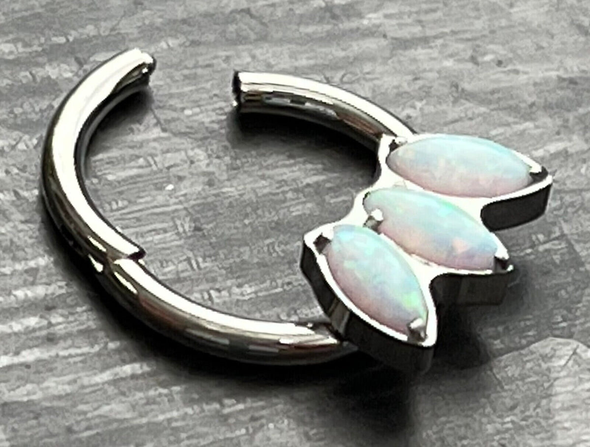 1 Piece Triple Marquise Opal Front Hinged Steel Segment Septum Ring - 16g - 8mm & 10mm Available!