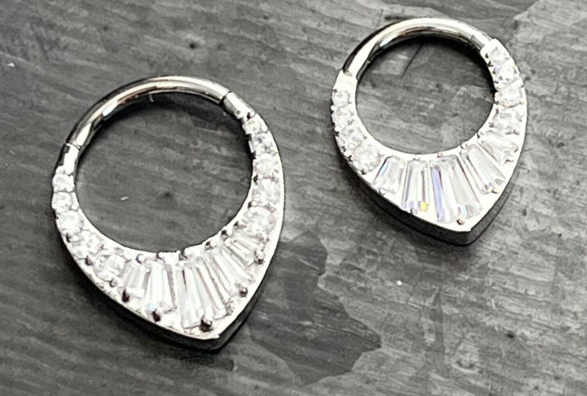 1 Piece Grand Tiara CZ Gems Hinged Steel Segment Septum Ring - 16g - 10mm & 8mm Available!