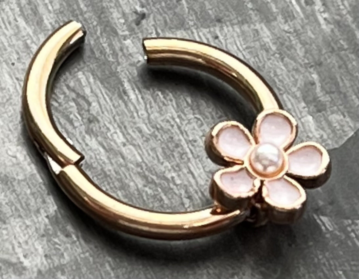 1 Piece Enamel Flower Hinged Steel Segment Septum Ring - 16g - 8mm Gold, Rose Gold or Steel Available!