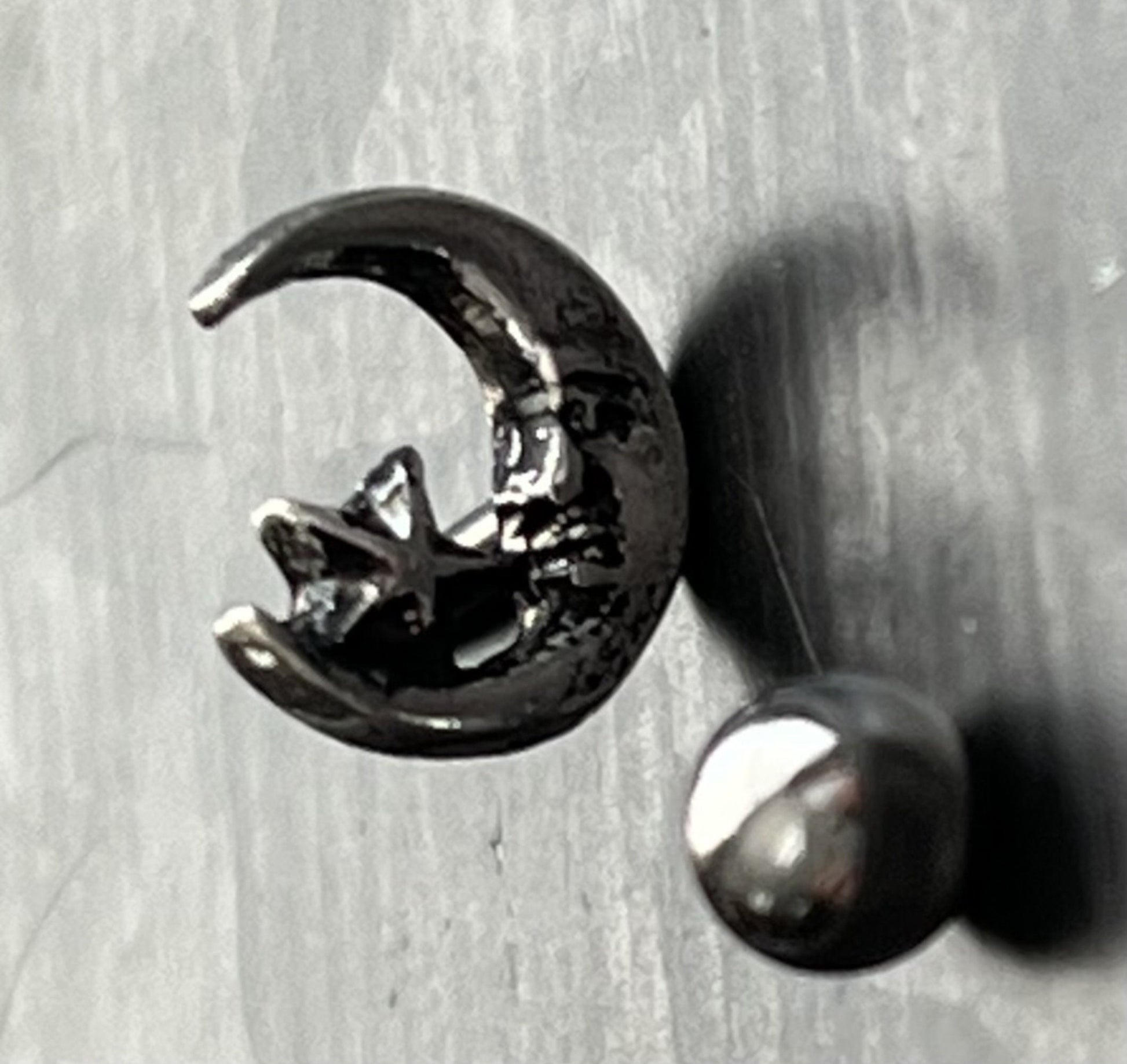 1 Piece Stunning Moon & Star Silver Plated Steel Tragus/Cartilidge Stud - 16g, 6mm (1/4") Wearable Length, 4mm Ball, 7mm Top Design!