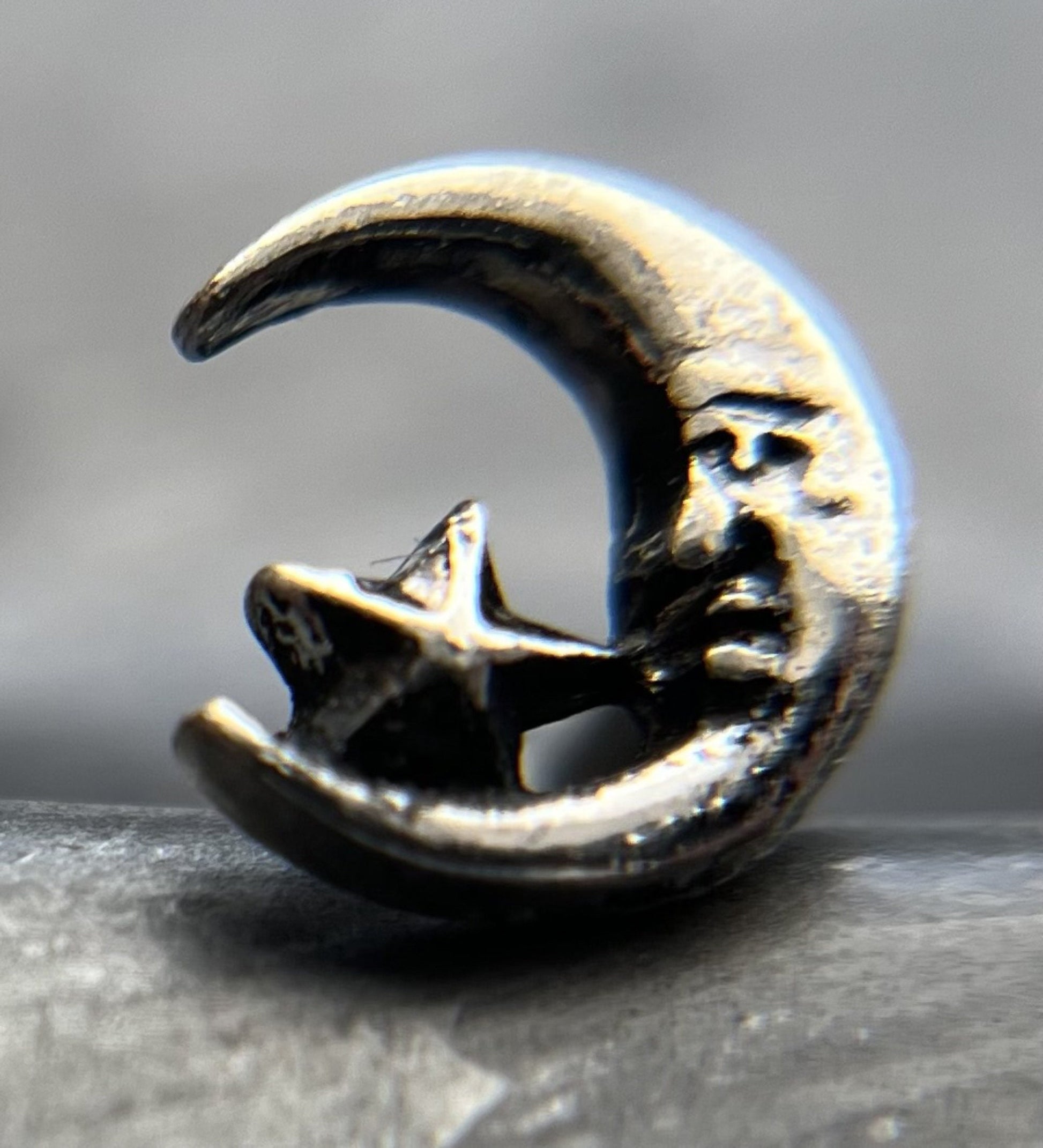 1 Piece Stunning Moon & Star Silver Plated Steel Tragus/Cartilidge Stud - 16g, 6mm (1/4") Wearable Length, 4mm Ball, 7mm Top Design!