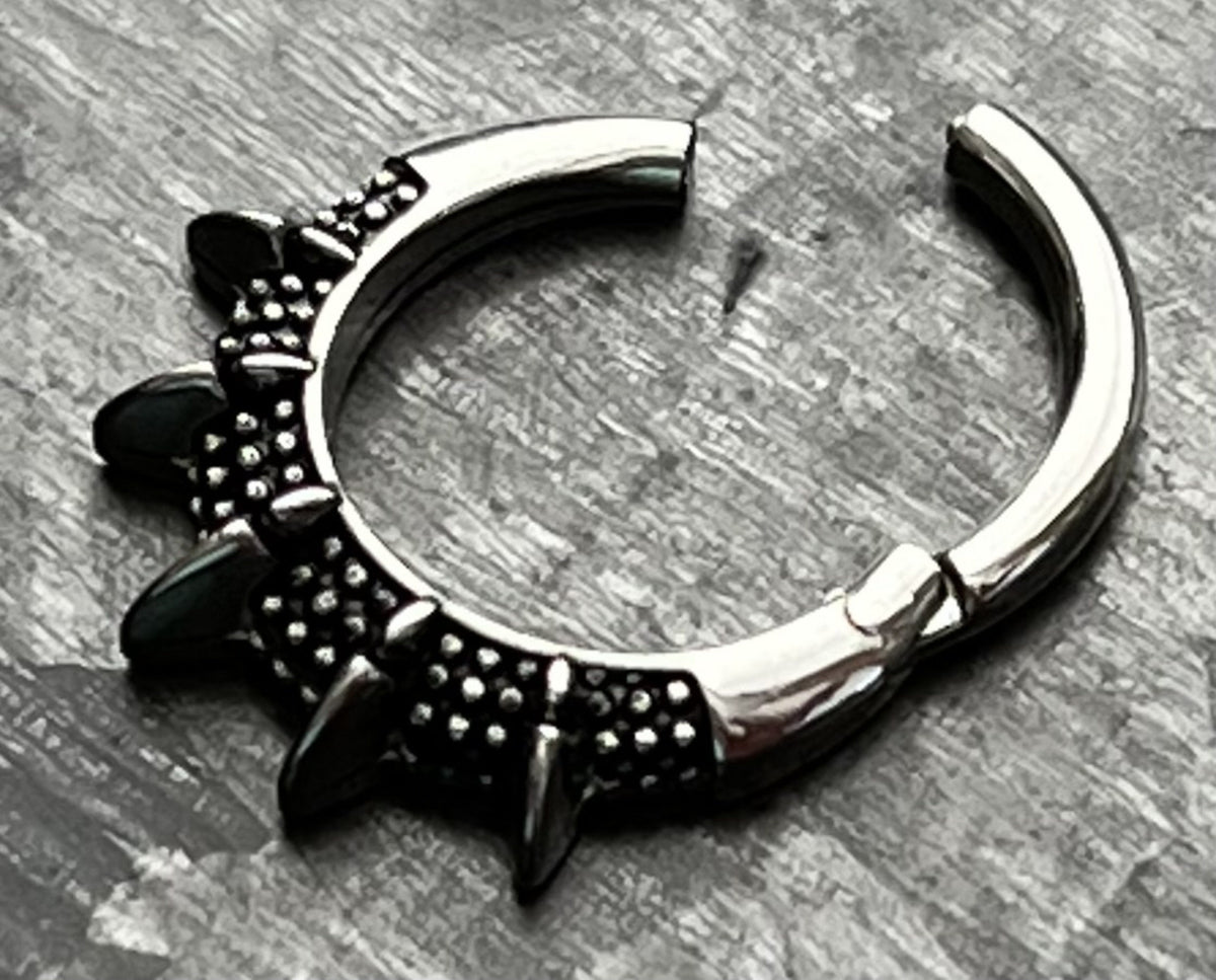 1 Piece Unique Burnished Spikes Hinged Septum Segment Ring - 16g - 8mm Internal Diameter - Silver & Gold Available!
