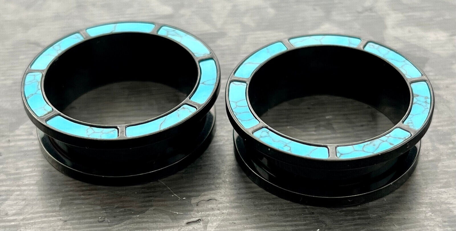 PAIR of Stunning Turquoise Rimmed Black Screw Fit Tunnels/Plugs - Gauges 0g (8mm) thru 1" (25mm) Available!