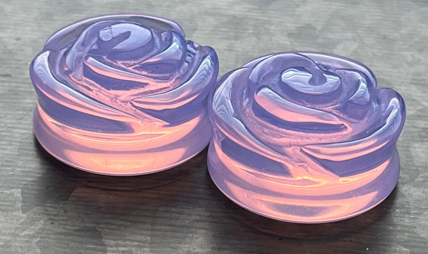 PAIR of Beautiful Lavender Opalite Stone Carved Flower Double Flare Glass Plugs - Gauges 2g (6.5mm) to 1" (25mm) available!