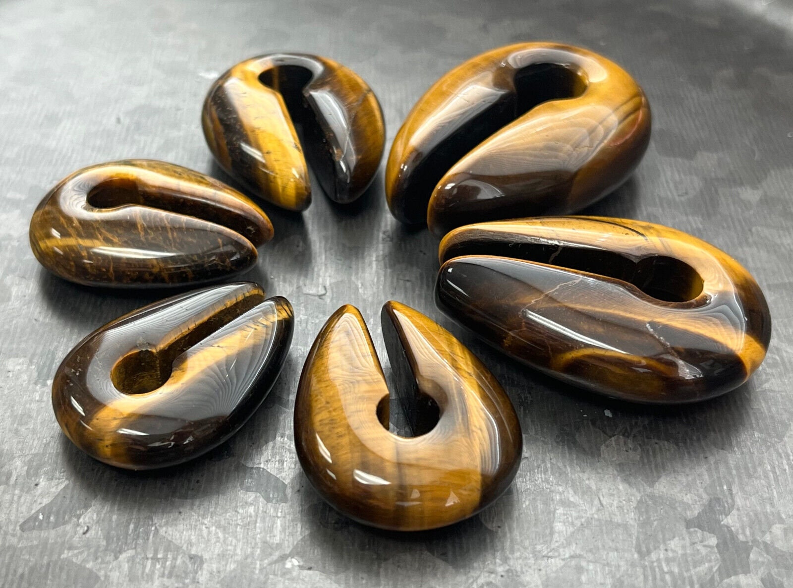 PAIR of Stunning Organic Tiger Eye Keyhole Hanger Ear Weight Tunnels/Plugs - Gauge 0g (8mm) thru 5/8 (16mm) available!