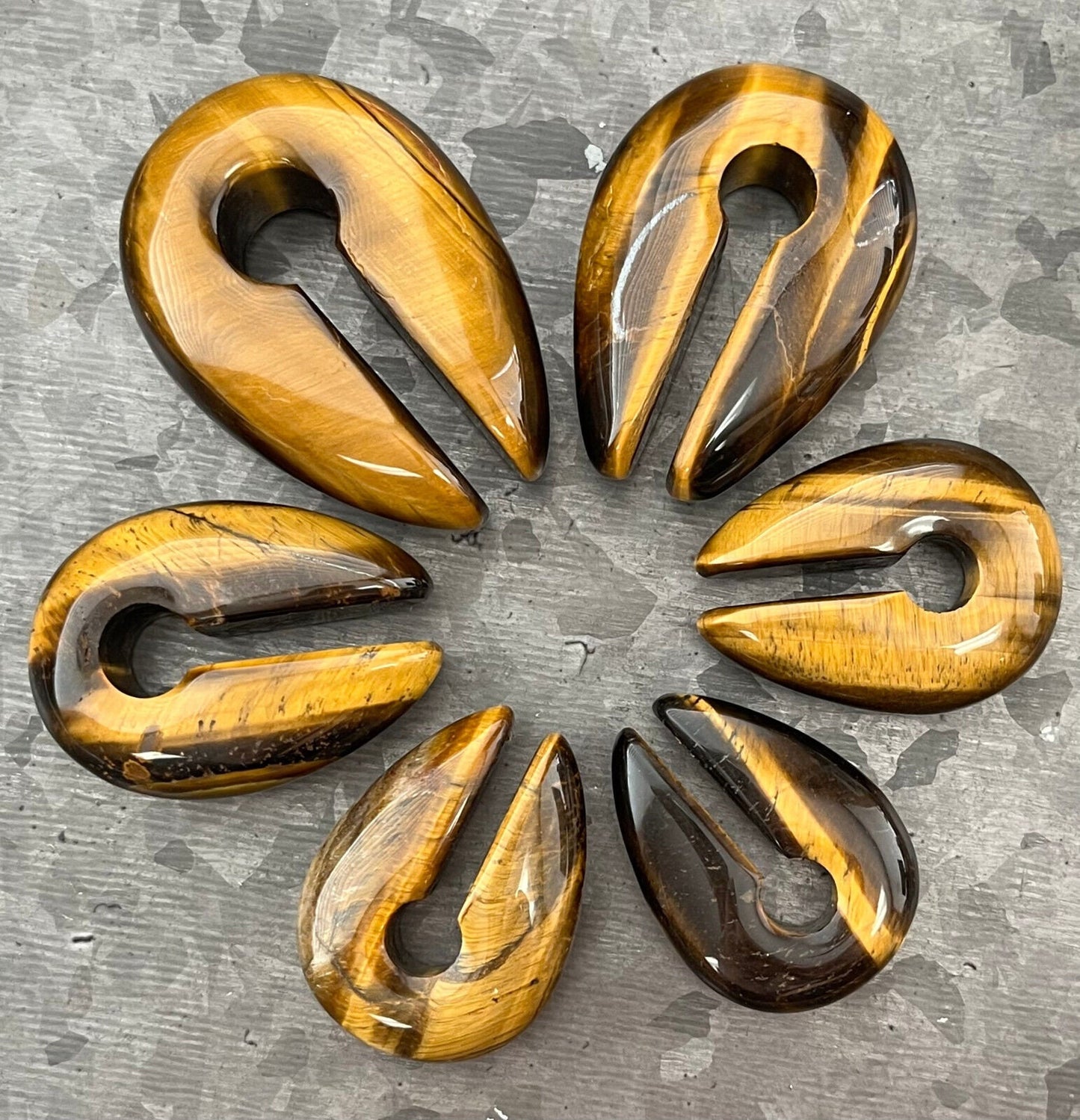 PAIR of Stunning Organic Tiger Eye Keyhole Hanger Ear Weight Tunnels/Plugs - Gauge 0g (8mm) thru 5/8 (16mm) available!