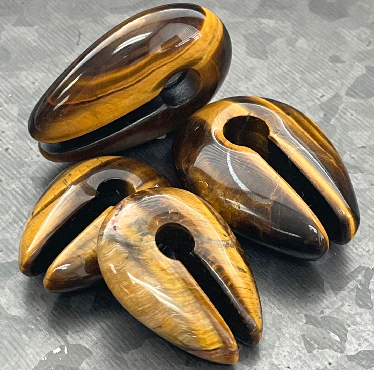 PAIR of Stunning Organic Tiger Eye Keyhole Hanger Ear Weight Tunnels/Plugs - Gauge 0g (8mm) thru 5/8 (16mm) available!