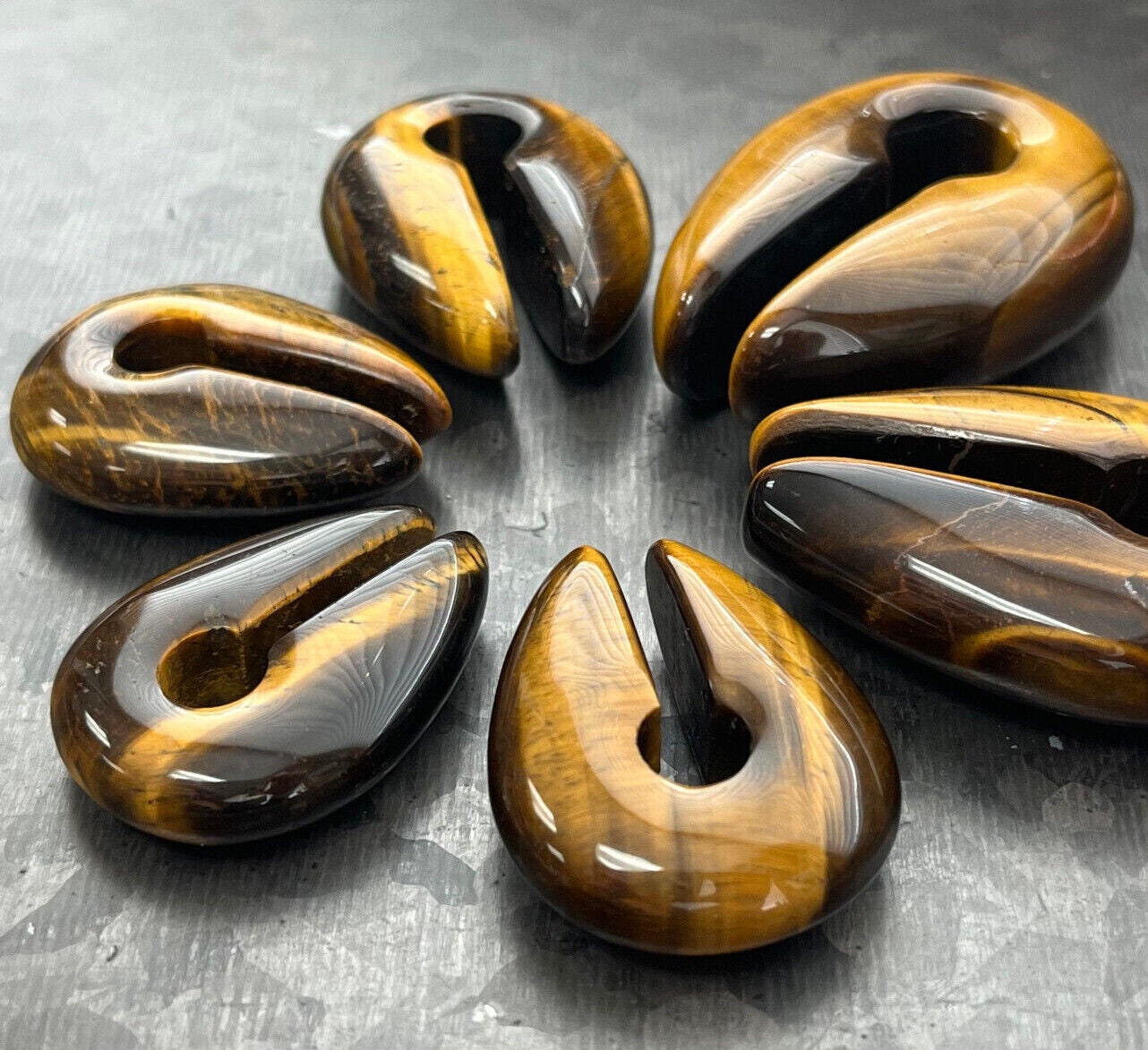 PAIR of Stunning Organic Tiger Eye Keyhole Hanger Ear Weight Tunnels/Plugs - Gauge 0g (8mm) thru 5/8 (16mm) available!