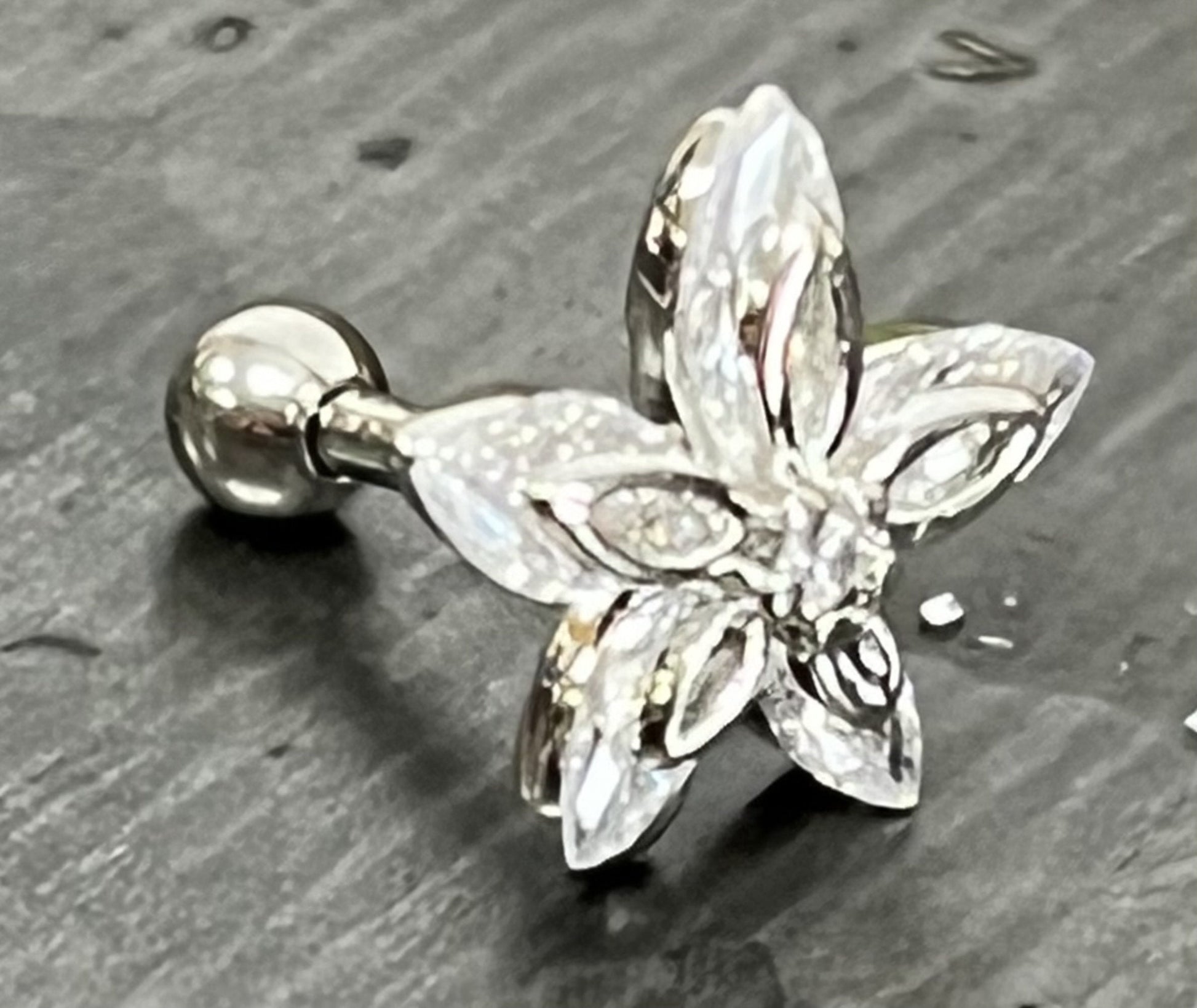 1 Piece Brilliant Marquise CZ Gem Flower Tragus Cartilage Barbell Stud - 16g - Wearable Length 6mm - Silver, Gold, Rose Gold Available!