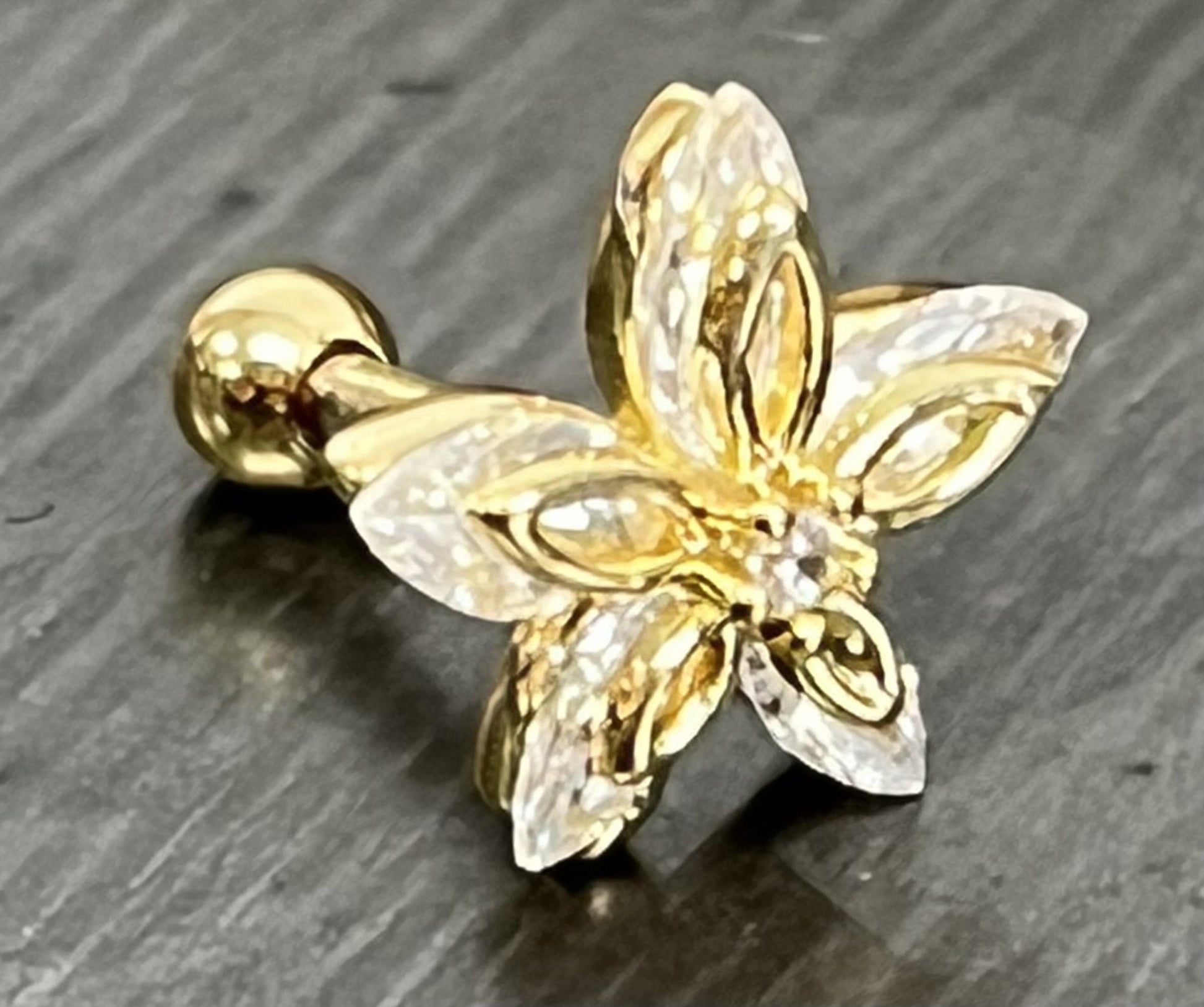 1 Piece Brilliant Marquise CZ Gem Flower Tragus Cartilage Barbell Stud - 16g - Wearable Length 6mm - Silver, Gold, Rose Gold Available!