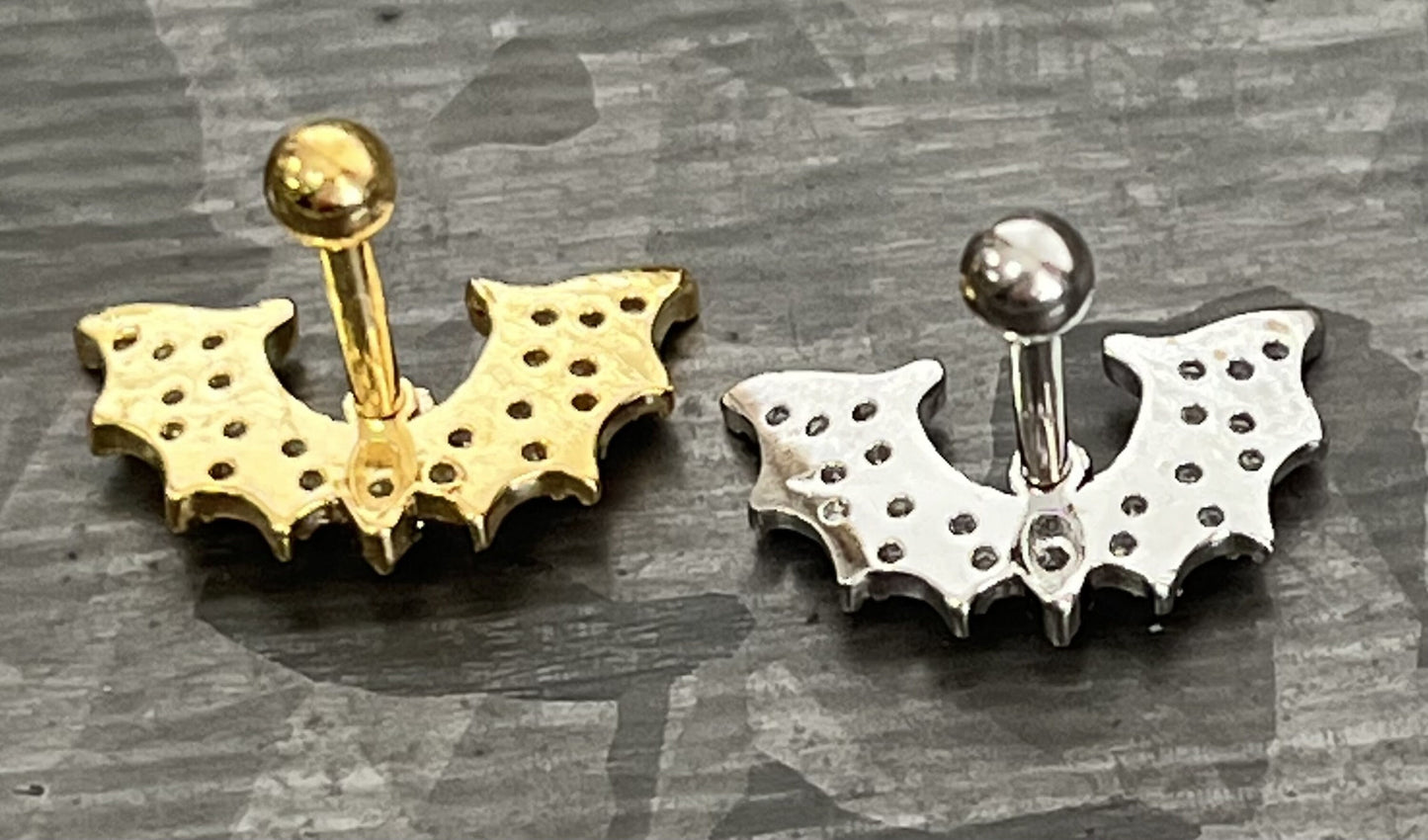1 Piece Unique CZ Gem Paved Surgical Steel Bat Wings Tragus Cartilage Barbell - 16g - Wearable Length: 1/4" - Gold and Silver Available!