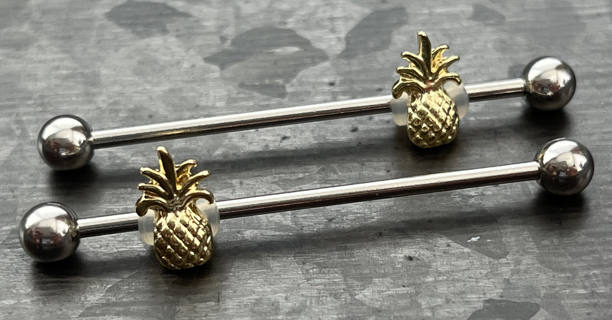 1 Piece Unique Movable Pineapple Industrial Barbell - 14g - (38mm) 1&1/2" Wearable Length Available!