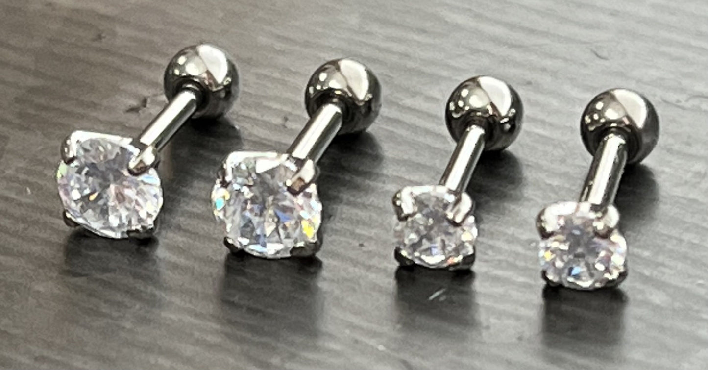 1 Piece Stunning Implant Grade Titanium Tragus Stud Prong Set Gem Cartilage Barbell Ring- 16g or 18g, 3mm or 4mm Crystal Gem Size Available!