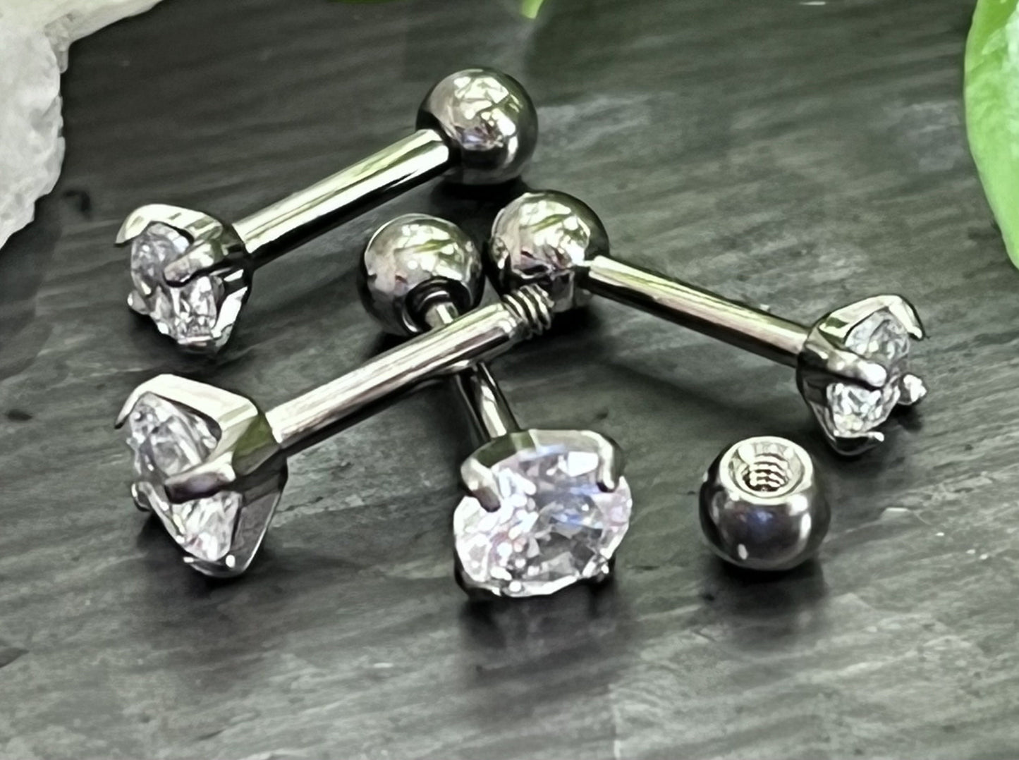 1 Piece Stunning Implant Grade Titanium Tragus Stud Prong Set Gem Cartilage Barbell Ring- 16g or 18g, 3mm or 4mm Crystal Gem Size Available!