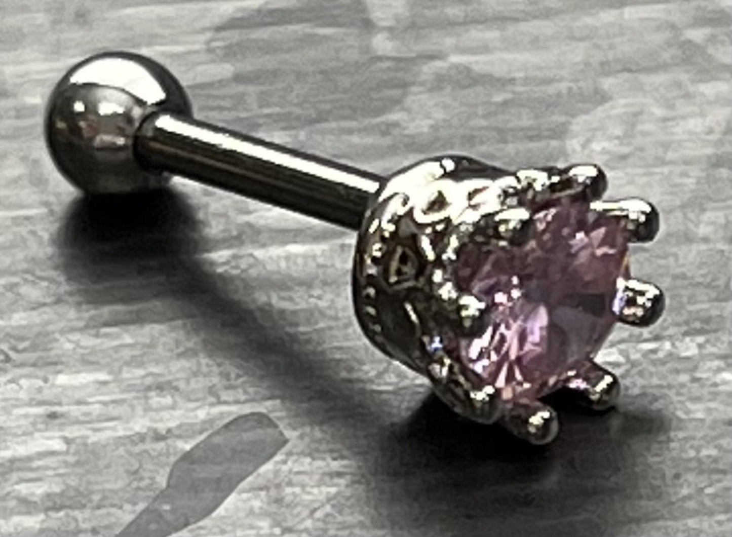 1 Piece Stunning Eight Prong CZ Gem Surgical Steel Tragus Bar Stud - 16g - Clear, Gold, Lavender, Pink, Rose Gold, Aqua Available!