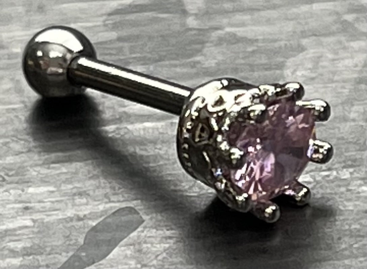 1 Piece Stunning Eight Prong CZ Gem Surgical Steel Tragus Bar Stud - 16g - Clear, Gold, Lavender, Pink, Rose Gold, Aqua Available!
