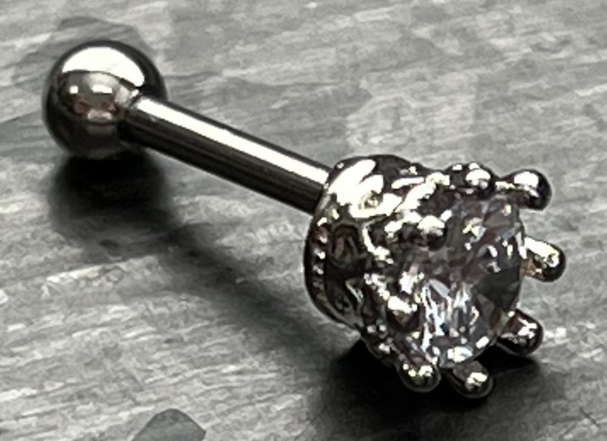 1 Piece Stunning Eight Prong CZ Gem Surgical Steel Tragus Bar Stud - 16g - Clear, Gold, Lavender, Pink, Rose Gold, Aqua Available!