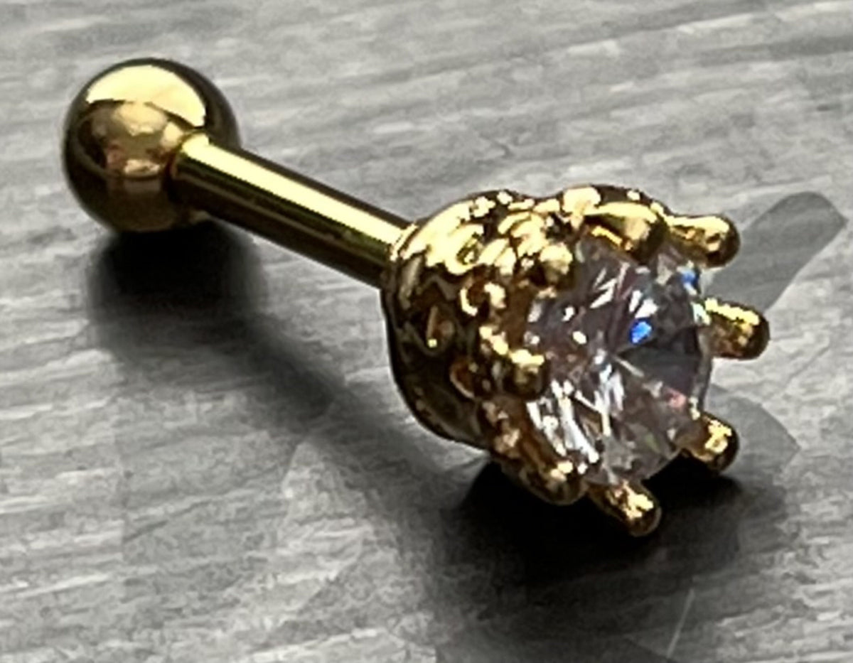 1 Piece Stunning Eight Prong CZ Gem Surgical Steel Tragus Bar Stud - 16g - Clear, Gold, Lavender, Pink, Rose Gold, Aqua Available!