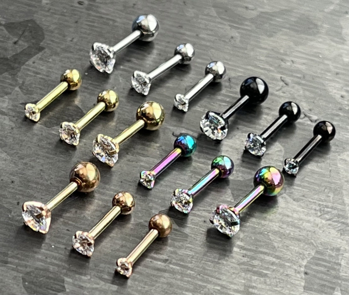 1 Piece Brilliant Round CZ Gem Ion Plated Tragus Stud -16g - Gem Size 2,3 & 4mm -Black, Gold, Mutli-Color, Rose Gold and Silver Available!