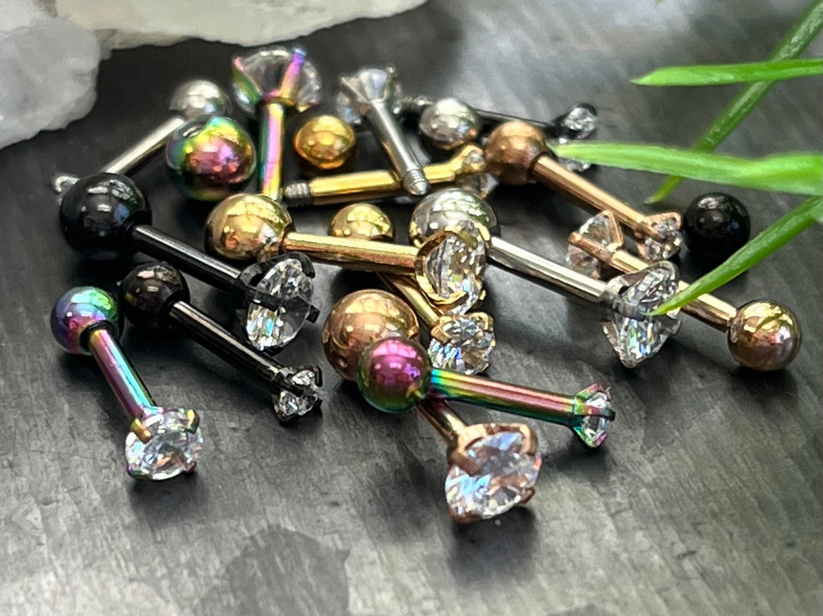 1 Piece Brilliant Round CZ Gem Ion Plated Tragus Stud -16g - Gem Size 2,3 & 4mm -Black, Gold, Mutli-Color, Rose Gold and Silver Available!