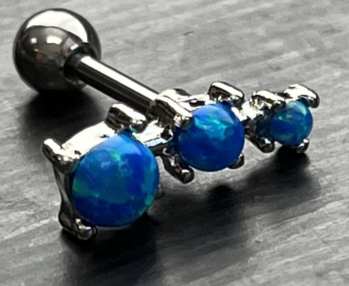 1 Piece Stunning Three Prong Set Opals Tragus Barbell Ring - 16g - Wearable Length 1/4" (6mm) - Blue, Green, Pink, Purple & White Available!