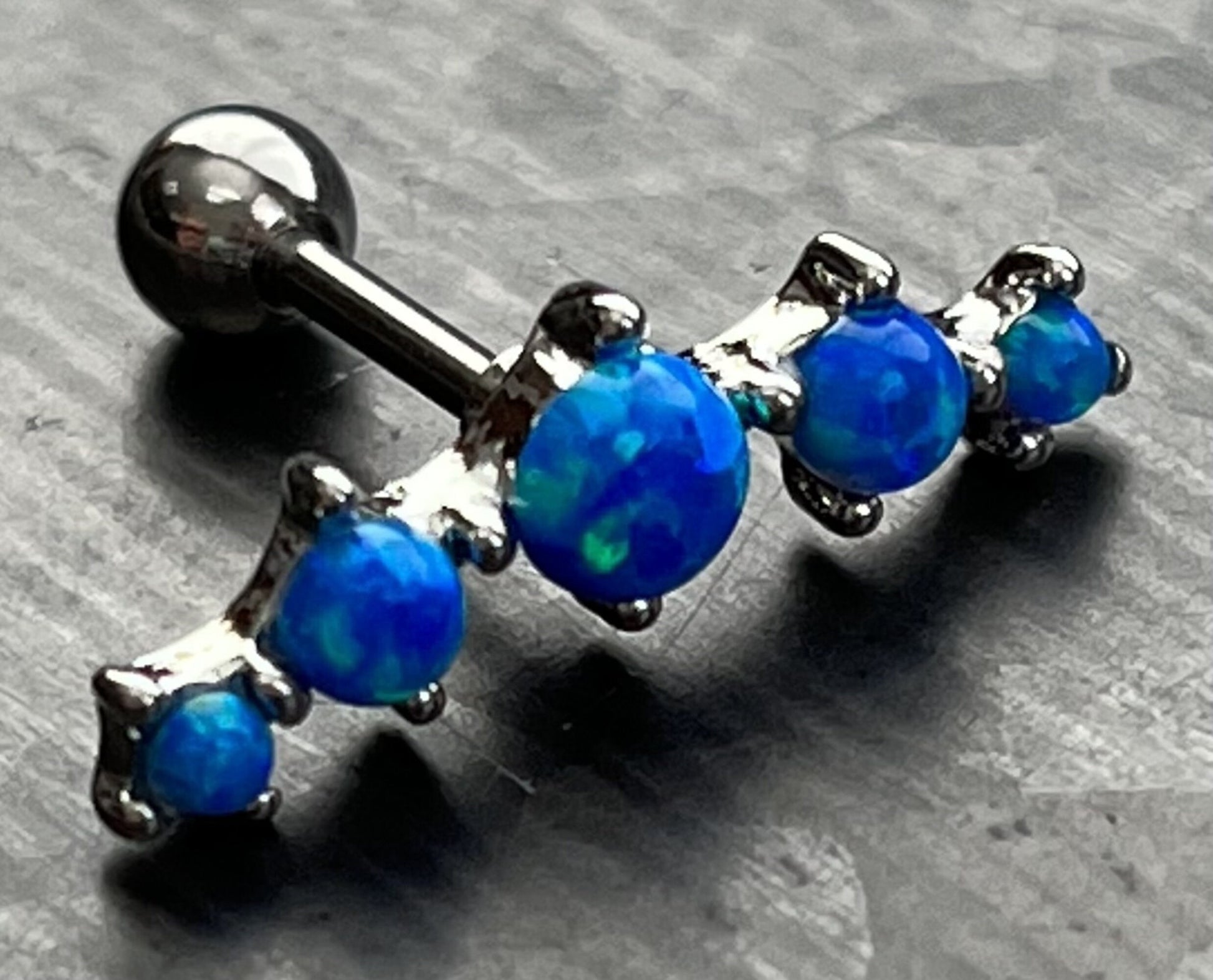 1 Piece Stunning Five Prong Set Opals Tragus Barbell Ring - 16g - Wearable Length 1/4" (6mm) - Blue, Purple & White Available!