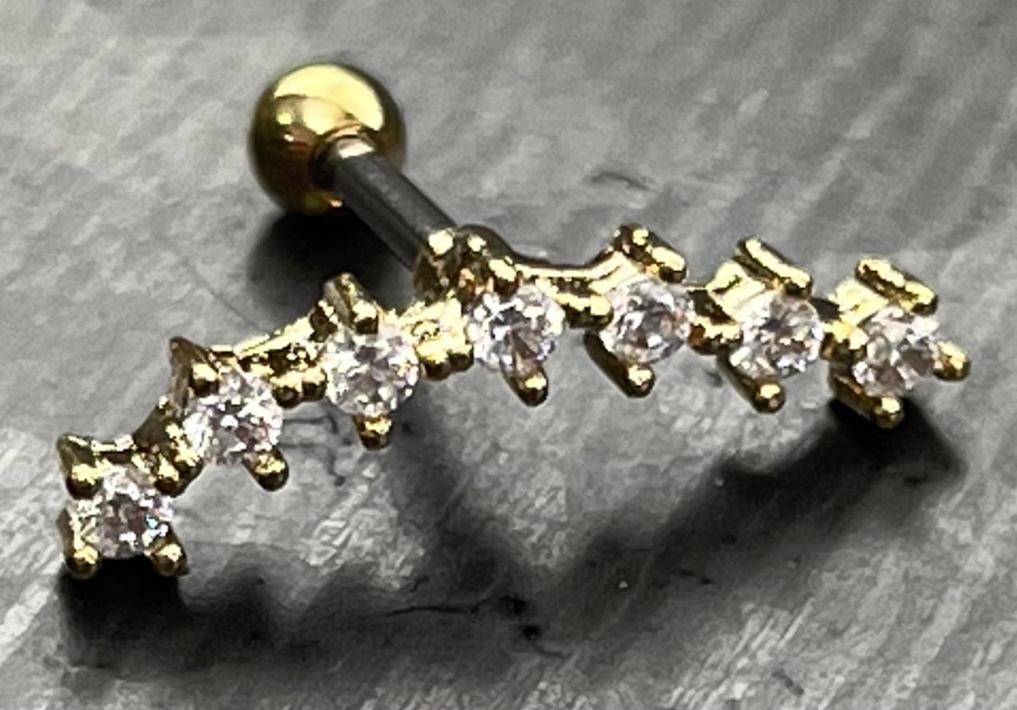 1 Piece Stunning Seven Cubic Zirconia Prong Set Tragus Barbell Ring - 16g - Wearable Length 1/4" (6mm) - Silver, Gold & Rose Gold Available!