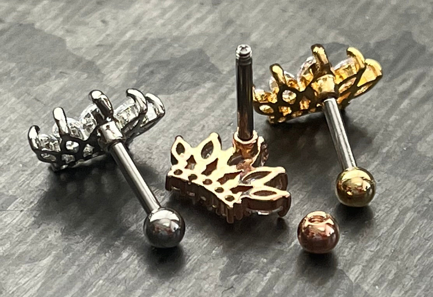 1 Piece Brilliant CZ Paved Taira Princess Crown Tragus Barbell Ring - 16g - Wearable Length 1/4" (6mm) - Silver, Gold & Rose Gold Available!